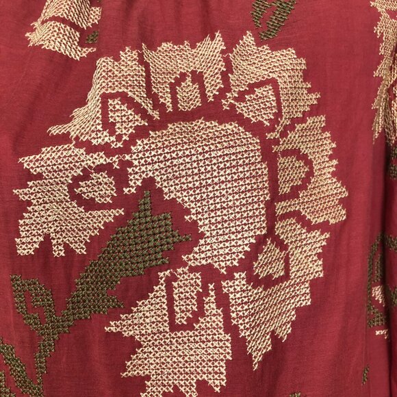 Anthropologie Payal Pratap Red Cross Stitch Embroidered Blouse Size 4 - Picture 4 of 9